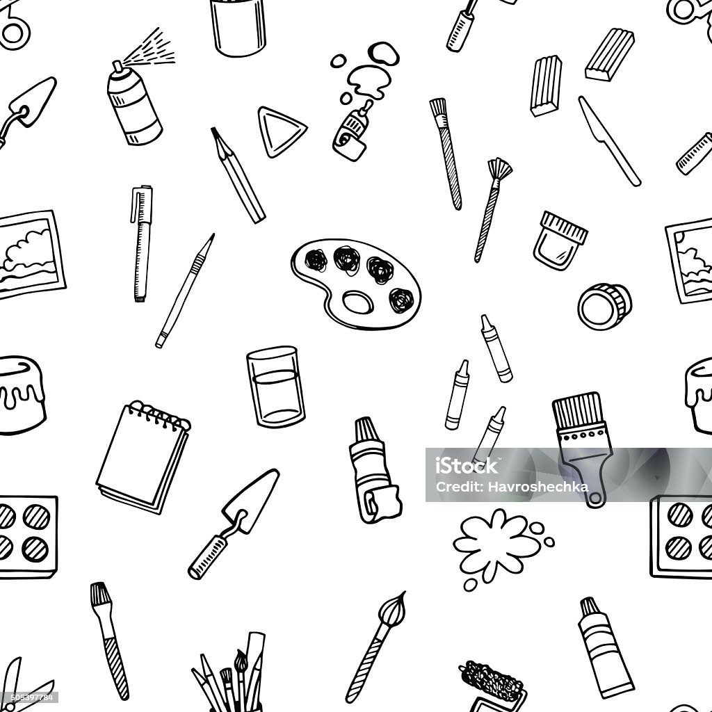 Artist Tools Pattern Artist Tools Sketch Set Seamless Vector Pattern Stock Illustration ...