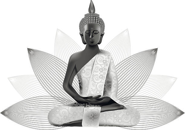 meditieren buddha haltung in silber und schwarz-farben lotus - praying god love wisdom stock-grafiken, -clipart, -cartoons und -symbole