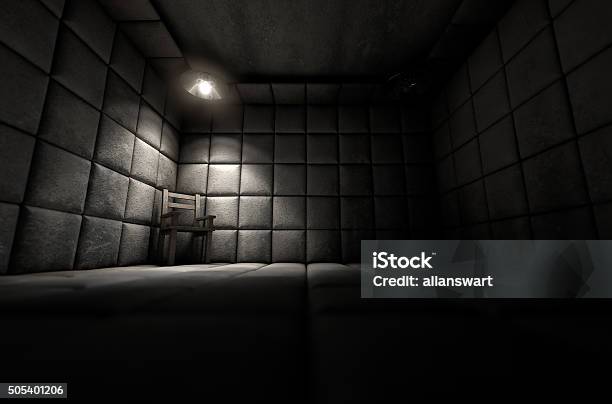 Padded Cell And Empty Chair Stock Photo - Download Image Now - Prison, Bizarre, Domestic Room