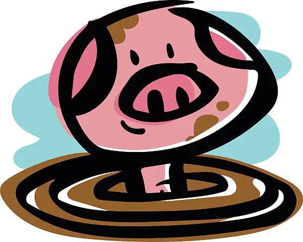 Vector illustration of Happy as a Pig in Mud