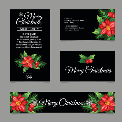 Four business card with red flowers