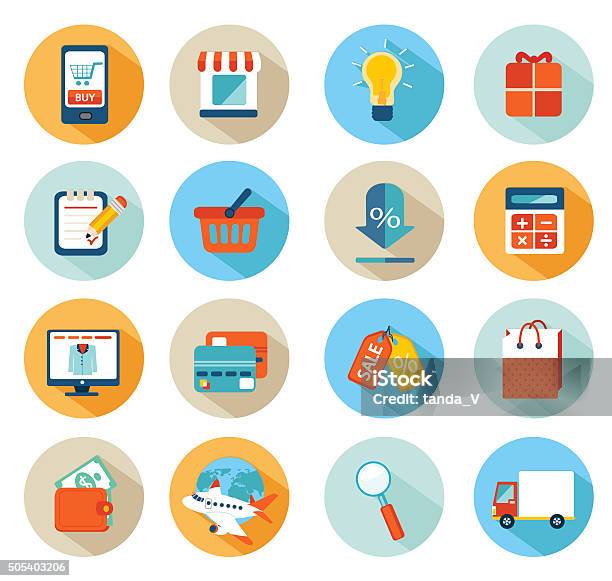 Set Of Flat Design Concept Icons For Online Shopping Stock Illustration - Download Image Now