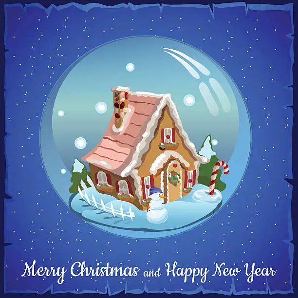 Vector illustration of Christmas ball with fabulous house