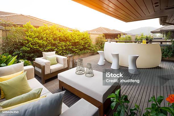 Elegant Furniture And Design In Modern Patio Stock Photo - Download Image Now - Patio, Outdoors, Furniture