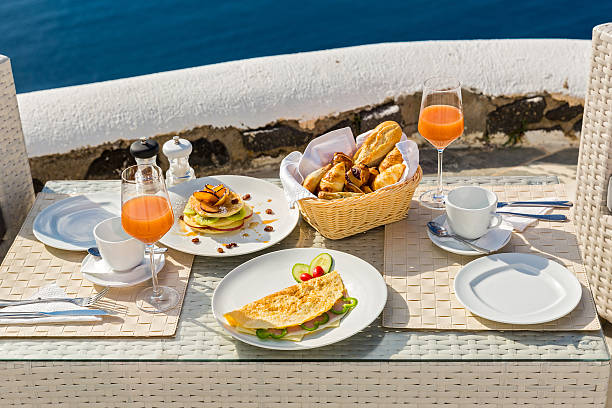 istock Fresh juice and  Breakfast on the sea 505405402