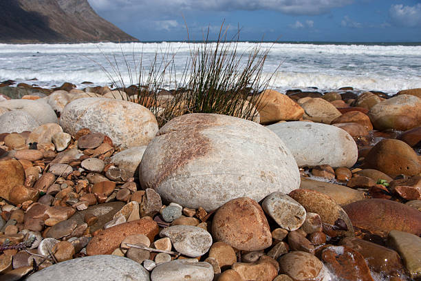 A Falsebay beach, Kogelbay, covered in pebbles near Rooiels in the Western Cape South Africa.