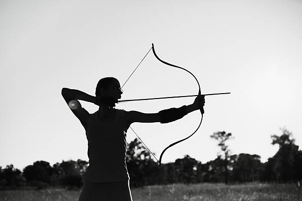 istock Female archer in the field at sunset 505407914