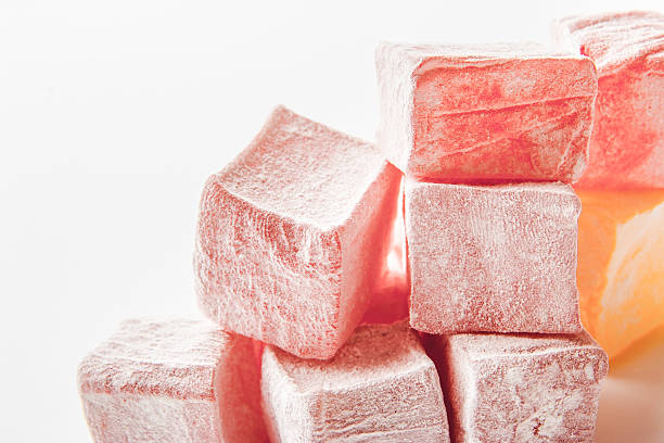 istock Pink Turkish delight on the white background horizontal 505408120