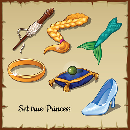 Set of six  specific items for a true Princess, drawn vector items