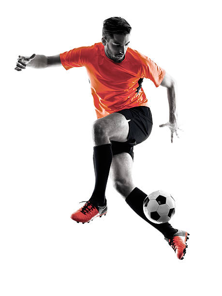 soccer player man isolated silhouette - soccer player stok fotoğraflar ve resimler