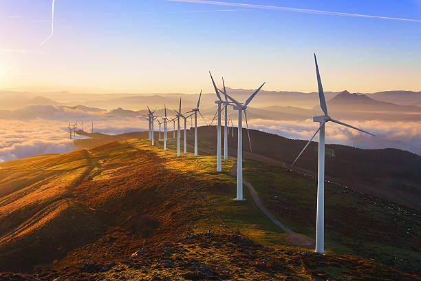 wind turbines in Oiz eolic park wind turbines in the Oiz eolic park windmill stock pictures, royalty-free photos & images