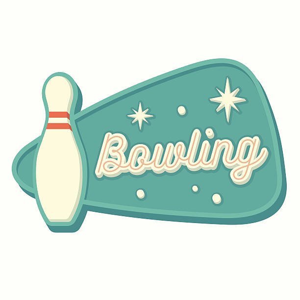 Vintage Bowling Sign Vintage bowling sign in traditional American style. Isolated vector illustration. cartoon of the bowling pin stock illustrations