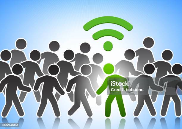 Stick Figure Connected To Wifi In A Crowd Stock Illustration - Download Image Now - Busy, Crowd of People, Crowded