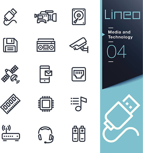 lineo-medien und technologie-kontur icons - satellite dish stock-grafiken, -clipart, -cartoons und -symbole