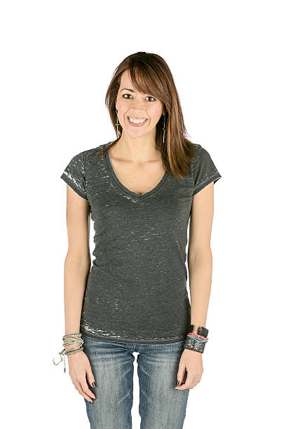 istock Woman with casual peaceful look on white background smiling 505438705