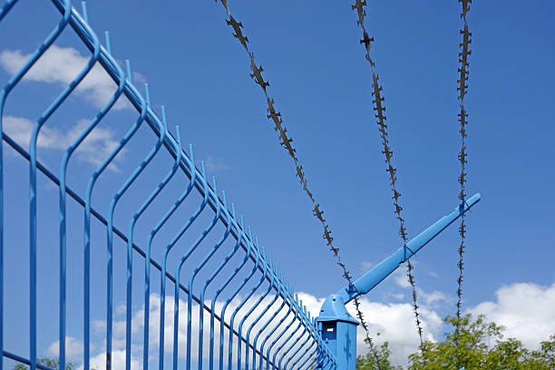 istock Steel fence with barbed wire 505440917