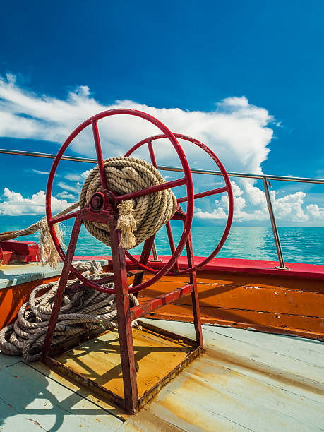 istock Anchor rope coil on bow of ferry heading to Samui 505441959