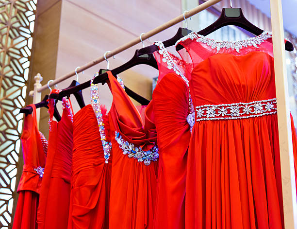 Wedding dress Group of wedding dress on the rack. red evening gown mannequin indoors stock pictures, royalty-free photos & images