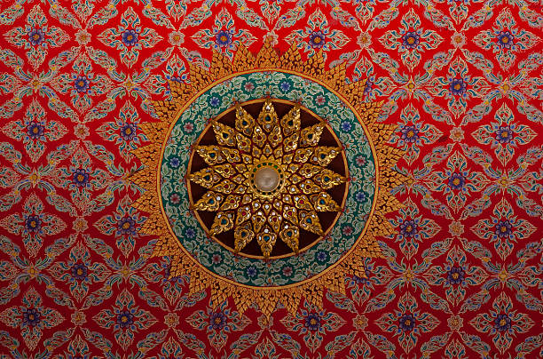 istock Ceiling lamps and decorative sculpture of Thai Temple 505444453