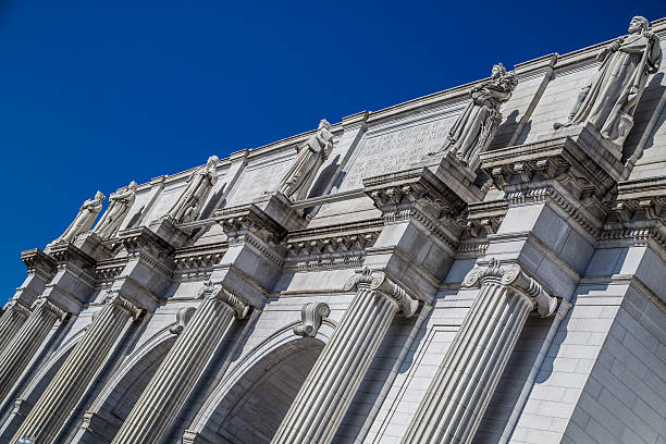 istock union station, train station, pillars, blue sky, stone columns 505444639