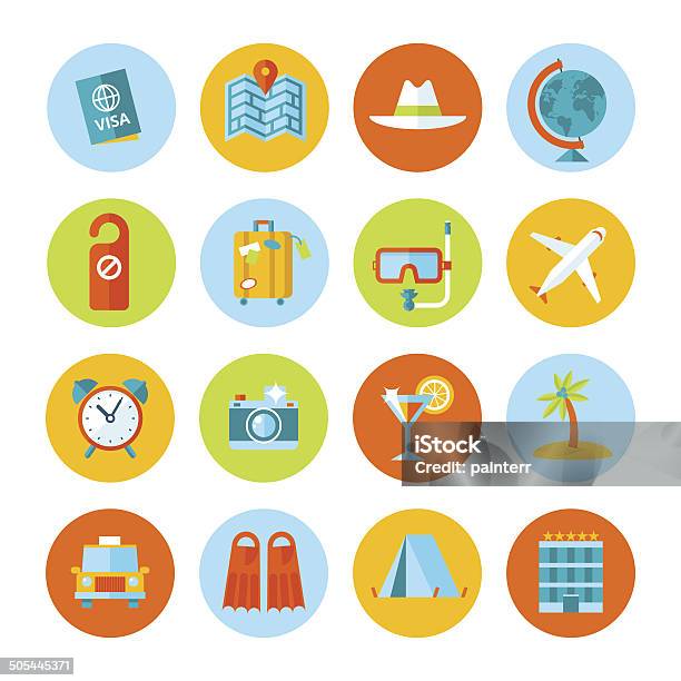 Set Of Flat Vector Travel And Tourism Icons Stock Illustration - Download Image Now - Hotel, Airplane, Alarm Clock