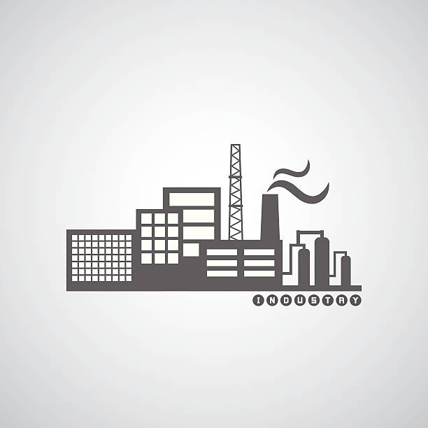 industrial factory icon industrial factory icon on gray background electricity silhouettes stock illustrations