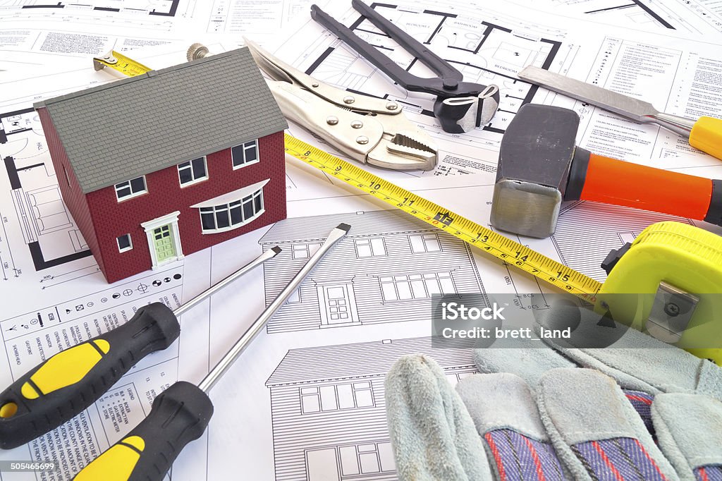 House plans, house & tools Architect Stock Photo