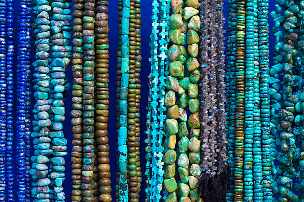 istock Bright Beads and Necklaces Hanging in Shop Window (Close-Up) 505465899