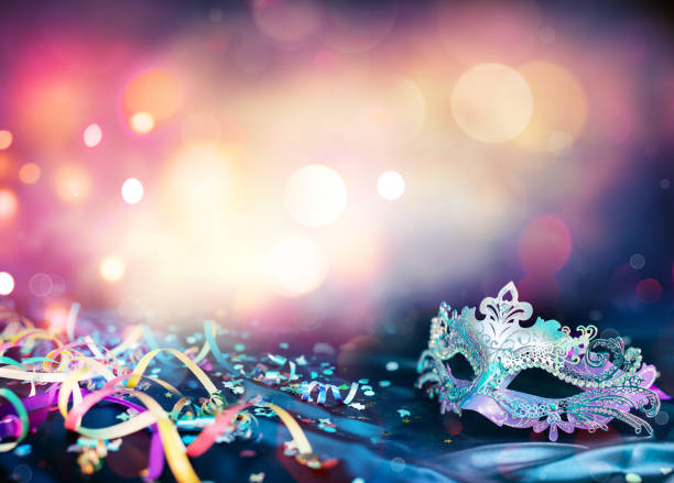 Carnival Mask, Streamers And Confetti For Festive Background