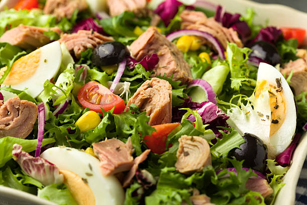 istock Tuna salad with lettuce, eggs and tomatoes. 505466144