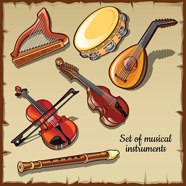 string und wind musikinstrumente sechs symbolen - ukrainian culture audio stock-grafiken, -clipart, -cartoons und -symbole