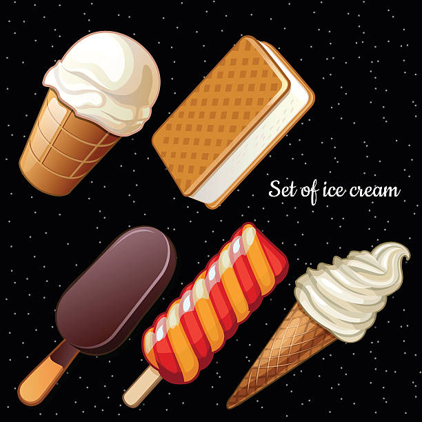 Set of five different ice-cream icons Set of five different ice-cream icons on a black background whip cream dollop stock illustrations