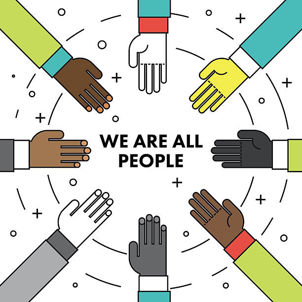 We are all people. Flat thin line motivational poster. vector art illustration