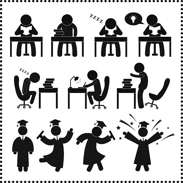 Successful study symbol Successful study symbol on white background male college student sleeping through lecture stock illustrations