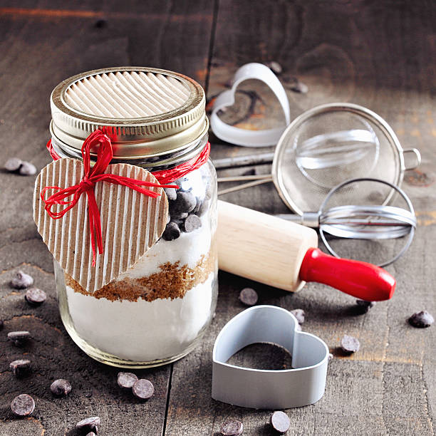 istock Chocolate chips cookie mix in a glass jar. 505469564