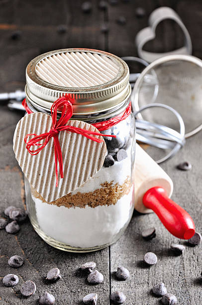 istock Chocolate chips cookie mix in a glass jar. 505469616