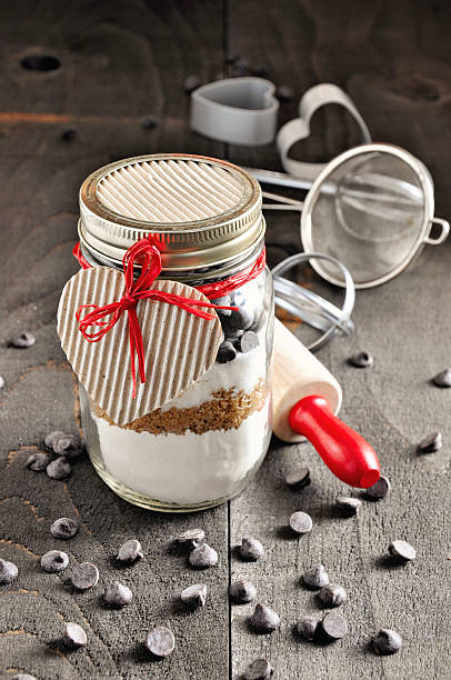 istock Chocolate chips cookie mix in a glass jar. 505469664
