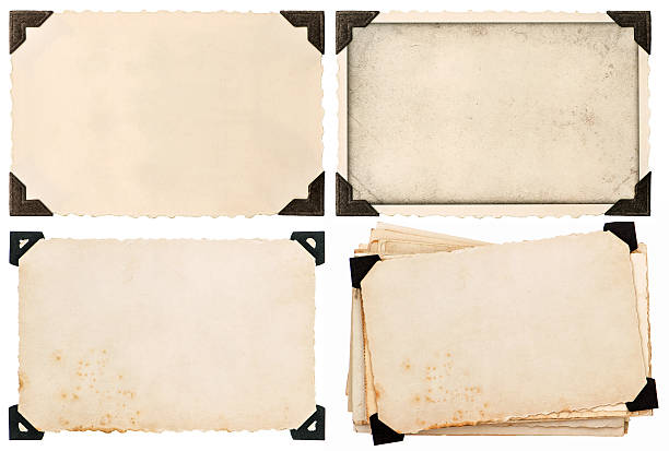 old cardboard with corner, postcard, aged paper old cardboard with corner, postcard, aged paper isolated on white background antique photo album stock pictures, royalty-free photos & images