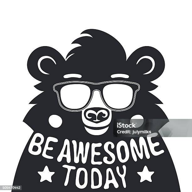 Vector Typography Illustration With Bear In Sunglasses Stock Illustration - Download Image Now