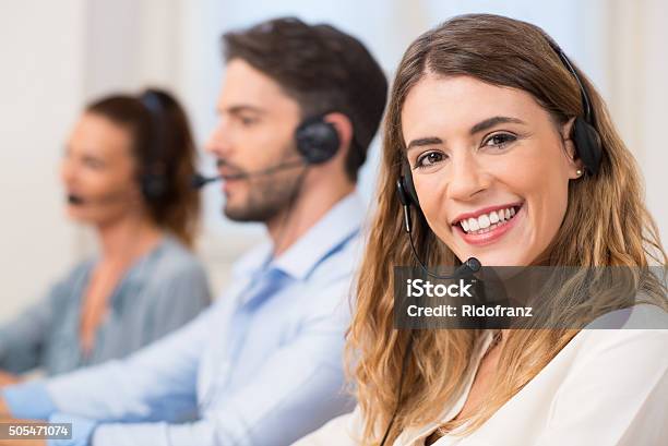 Woman At Call Centre Stock Photo - Download Image Now - Call Center, Customer Service Representative, Women