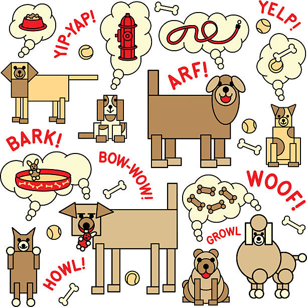 ilustrações, clipart, desenhos animados e ícones de opinião e dizer que os cães - dog barking humor howling