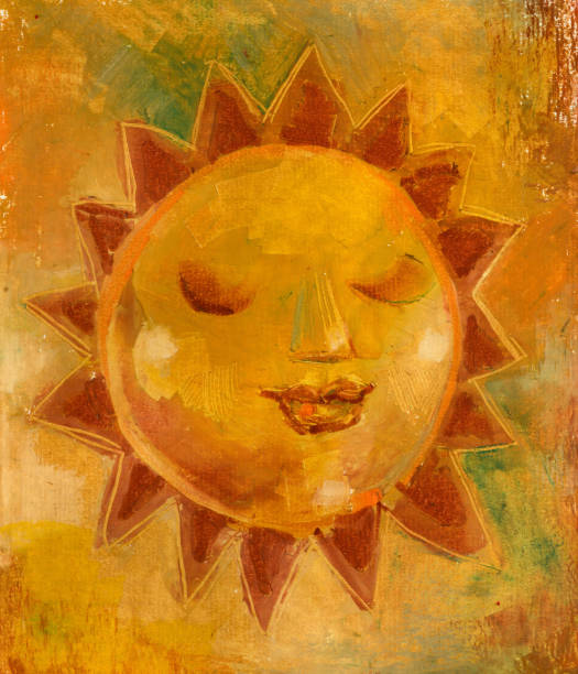 istock Hand painted watercolor illustration of stylized sun 505472570