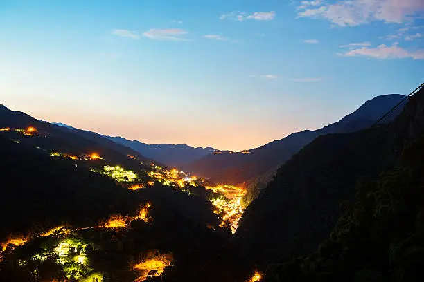 an amazing view of Wulai village in Taiwan just after the sun went down