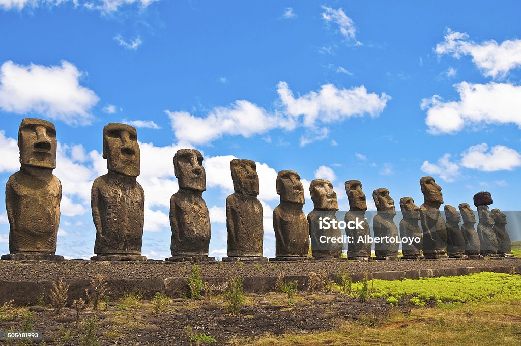 Moais in Ahu Tongariki, Easter island (Chile) Ahu Tongariki Stock Photo