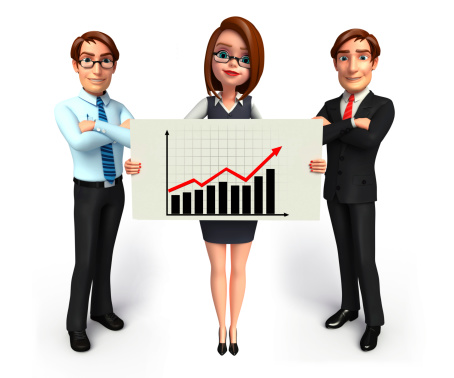 Illustration of group business people in office with business graph.