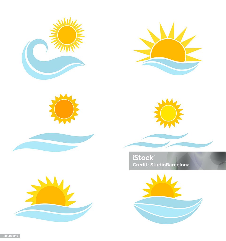 Sun and sea waves icons Sun and sea icons. Summer vector illustration Sunrise - Dawn stock vector