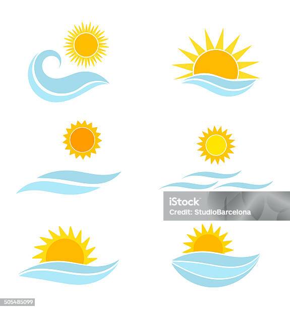 Sun And Sea Waves Icons Stock Illustration - Download Image Now - Sunrise - Dawn, Water, Abstract