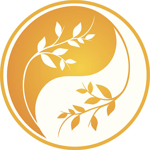 оранжевый сектор - yin yang symbol taoism herbal medicine symbol stock illustrations
