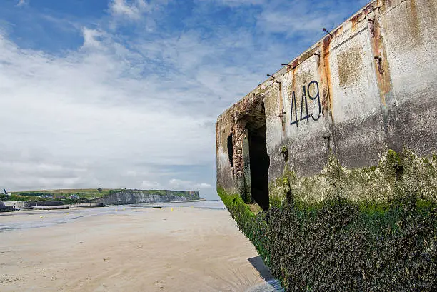 The remains of the Normandy landings, a memorial monument in one of the beautiful beaches of the Bay of Arromanches where one of the bloodiest battles in history took place, better known as the landing of the Americans, the famous D-Day.