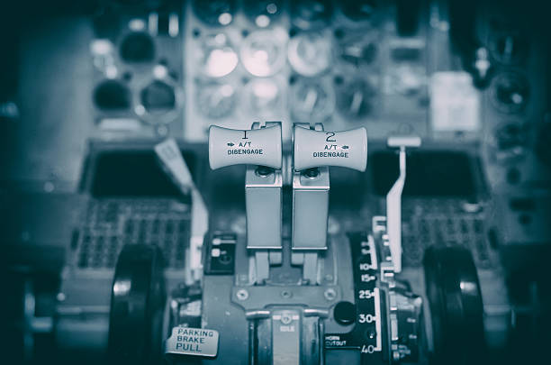 istock View of aircraft thrust lever in pilot's cabin. 505486335